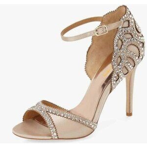 XYD Champagne Peep Toe D'Orsay High Heel Rhinestone Studs Ankle Strap Sandals